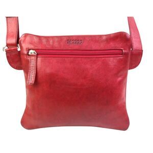 Saccoo RED GENUINE LEATHER X-BODY ORGANIZER MESSENGER SHOULDER BAG HANDBAG PURSE